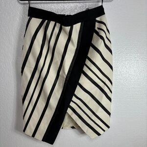 H&M Linen Blend Asymmetrical Skirt Cream and Black Stripe Size 8